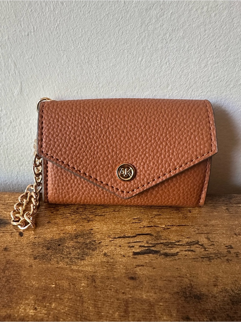 Anne Klein Textured Faux Leather Envelope Cardholder Wallet in Brown NWOT
